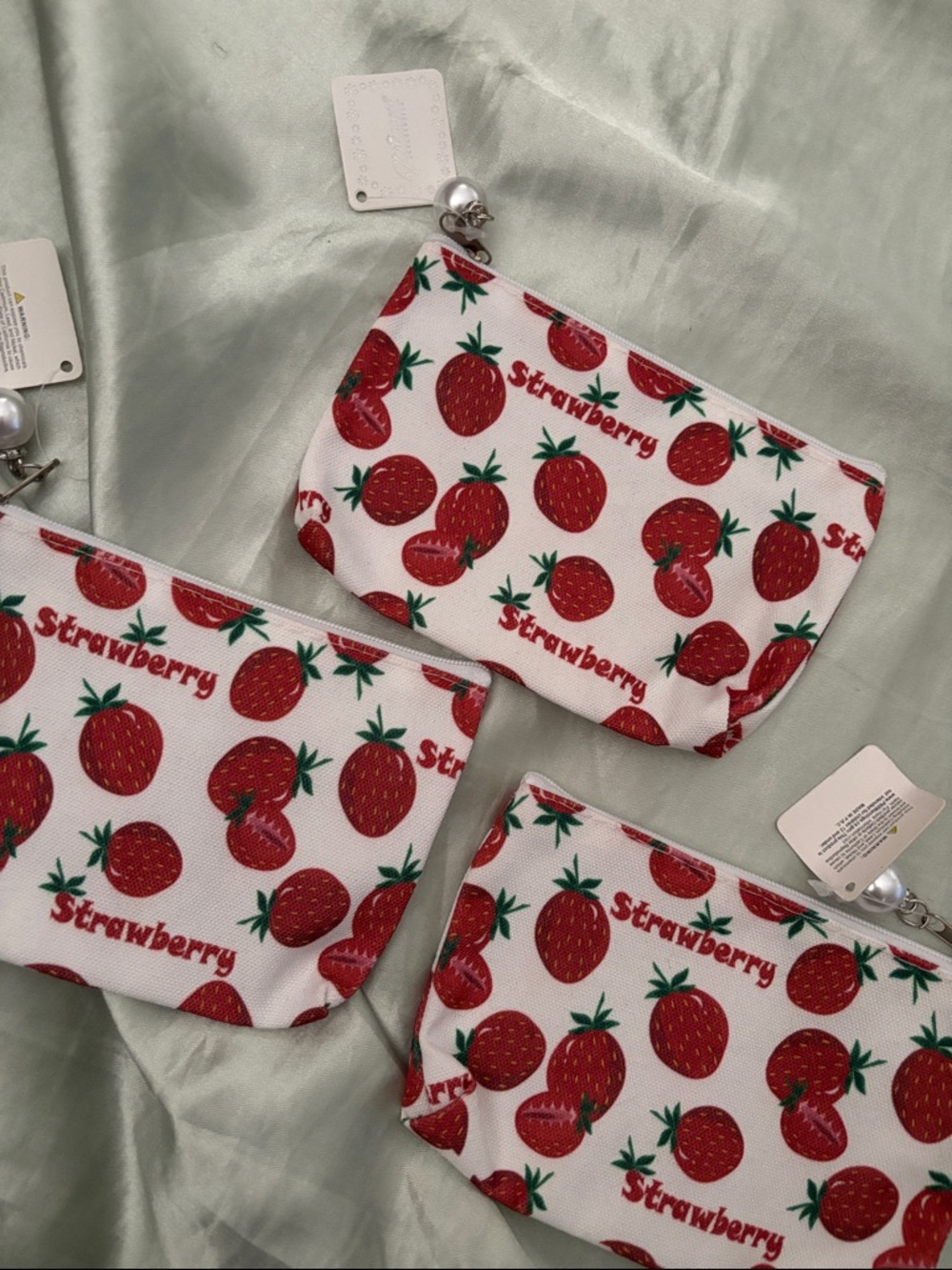 Strawberry Print Canvas Pouch - Red & Green